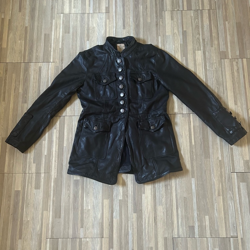 We The Free 100% Sheep Leather Military Style Black Jacket Size Medium